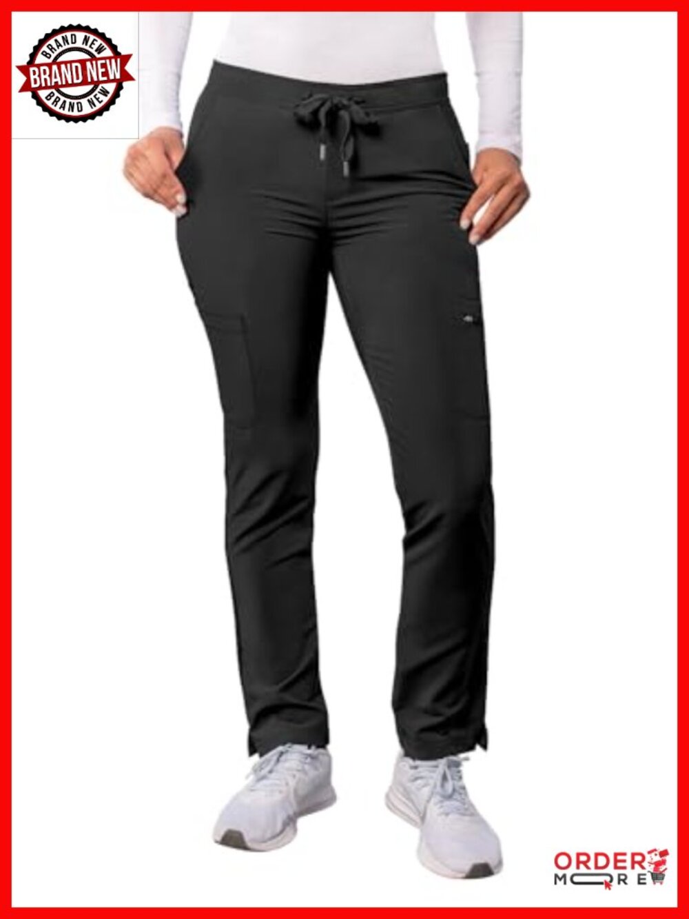 Women's Skinny Leg Cargo Drawstring Scrub Pants Medical Uniform